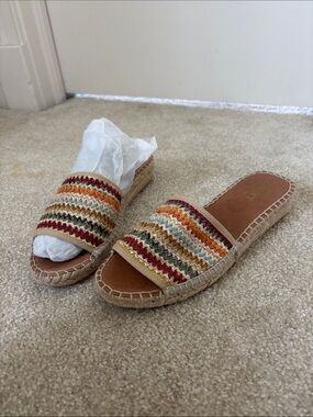 Striped Multicolor Woven Slide Mules - Women